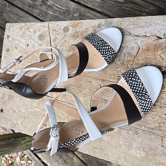 Vince Camuto. Black and White Strappy Heels. Size 6M. Excellent Condition. - Picture 2 of 16